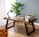 loft美式复古实木餐桌椅不锈钢长电脑桌铁艺餐桌书桌会议桌办公桌