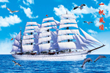 高清覆膜防水纸画帆船一帆风顺风景画家庭室内装饰画背景墙贴画