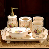 欧式陶瓷卫浴五件套 浴室用品卫生间牙刷杯漱口杯洗漱套装带托盘