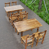 做旧饭店桌椅组合餐馆小吃店面馆早餐火锅醉鹅碳化实木快餐桌椅