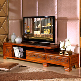 香樟木电视柜新中式可伸缩电视柜小户型实木客厅电视柜裕隆安家具