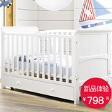 高档出口正品婴儿床高端多功能欧式实木环保漆宝宝游戏儿童床白色