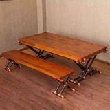 欧式实木复古餐桌做旧铁艺餐桌椅组合组装长方形办公桌椅