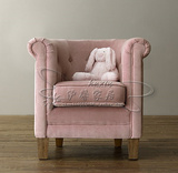 美式田园布艺单人沙发椅 欧式简约儿童公主沙发 客厅卧室粉色单椅