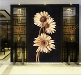 环保3D大型壁画壁纸玄关走廊过道中式背景田园黑色花卉清新淡雅