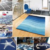 地中海家居条纹手工客厅茶几门厅卧室沙发床边地毯现代蓝色腈纶定