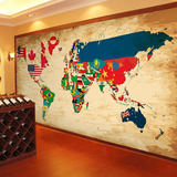 复古世界地图酒吧ktv咖啡厅餐厅背景墙纸工装无纺布个性壁画壁纸
