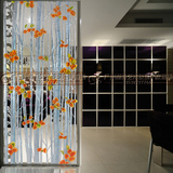 现代简约艺术玻璃钢化玄关背景墙双面透明屏风隔断深雕刻金枝玉叶