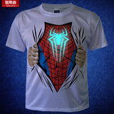 DC复仇者联盟蜘蛛侠T恤荧光 超级英雄反光短袖T恤超人荧光半袖衫