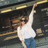 2016春季新款韩版粉色牛仔小外套修身短款夹克薄款百搭上衣女