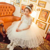 女童连衣裙夏装演出礼服2016新款韩版童装花童白色纱裙短袖公主裙