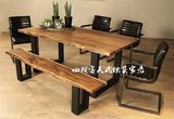 LOFT美式铁艺原木餐桌全实木办公桌复古电脑桌设计师书桌会议桌