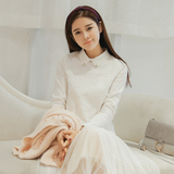 2016春装新品蕾丝衫女韩版短款白色雪纺衫钉珠套头衫百搭打底衬衫