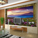 大型壁画电视背景墙墙纸壁画天鹅自然风景高山日出 日落花海