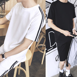 夏日潮流男士短袖t恤运动套装男夏装休闲韩版时尚学生t桖跑步衣服