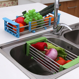 不锈钢可伸缩下水槽架子厨房置物架收纳架层架沥水架碗碟架洗菜蓝