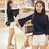 mmgs夏季新款 韩版学院甜美七分喇叭袖小吊带蕾丝雪纺衫两件套女