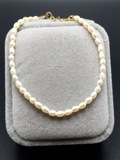 天然强光淡水珍珠手链米形水滴形珍珠手链，美国进口14K包金配件