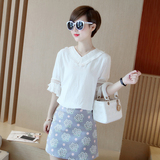 夏季新款韩版女装镂空流苏亚麻短袖衬衫蕾丝上衣棉麻T恤女小衬衣