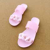 夏季一字型女士凉拖鞋平底透明水晶塑料拖鞋平跟果冻鞋沙滩女凉拖