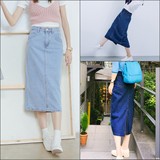 韩版夏季女装新品学生中长款后开叉包臀一步裙高腰显瘦牛仔半身裙