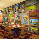 欧式梵高艺术油画墙纸定制壁画西餐厅咖啡馆酒店走廊电视沙发壁纸