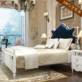 美式全实木床1.5米1.8米单双人床 白色真皮婚床高箱储物卧室家具