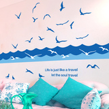 客厅沙发墙书房个性装饰墙贴纸贴画大海定制海洋贴蓝色地中海海鸥