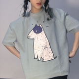 韩国ulzzang夏装新款超萌系可爱小狗印花做旧水果色宽松短袖T恤女