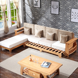 实木沙发组合中式贵妃转角沙发带推拉床可折叠榉木沙发