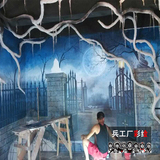 兵工厂彩绘专业艺术团队手绘马来西亚城市游乐场鬼屋墙体彩绘壁画