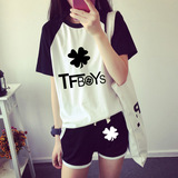夏季TFBOYS王俊凯王源易烊千玺同款衣服学生女短袖T恤短裤套装