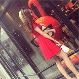 女装韩版夏裙红色连衣裙修身a字裙针织连衣裙短中裙夏季红裙子裙