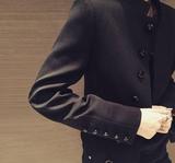 2016春秋短款修身显瘦西服长袖立领外套潮黑色中性帅气小西装男女