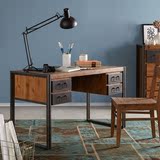 美式复古铁艺实木电脑桌台式家用卧室书桌带抽屉简易办公桌写字台