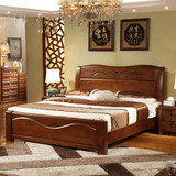 清晨实木床全实木双人大床现代中国风1.8米橡木床简约雕花实木床