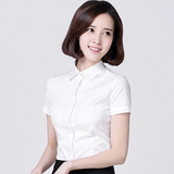 夏季女装方领韩版白色短袖衬衫修身职业正装简约OL大码长袖纯棉