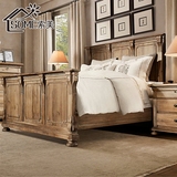 出口美式乡村复古实木床橡木风化双人床高箱床RH法式大床家具定制