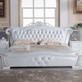 简欧床 欧式皮床白色 真皮床双人床1.8米 软体床卧室婚床送货到家
