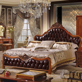卧室简约婚床深色美式乡村实木床 欧式床1.8米复古做旧双人床包邮