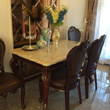 欧式餐桌椅组合天然大理石餐桌饭桌台田园白色简欧式实木雕花餐桌