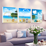 海景装饰画地中海风格无框画沙滩海星贝壳壁画客厅卧室挂画三联画