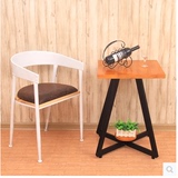 简约单人铁艺会客方桌创意实木小餐桌椅组合复古休闲咖啡桌子特价