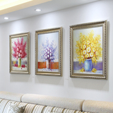 沙发背景墙装饰画客厅三联画手绘油画简约花卉挂画餐厅高档艺术画