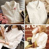森女系2016秋装新款大码白色衬衫女长袖学生上衣文艺修身纯棉衬衣