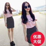 夏韩版修身短袖t恤+波点包臀裙女半身弹力显瘦闺蜜学生两件套装潮