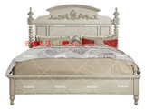 美式双人床 仿古做旧雕花床1.5 1.8米新古典实木布艺床橡木床婚床