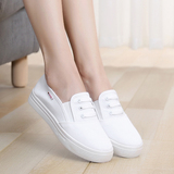 老北京布鞋休闲厚底懒人女鞋单鞋学生帆布鞋纯色白色护士鞋工作鞋