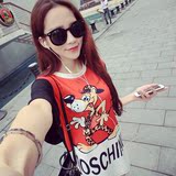 代购MOSCHINO 16夏季新款可爱卡通动漫休闲短袖中长款T恤连衣裙女