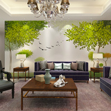 无缝简约大型壁画绿色抽象树3d电视背景墙绿色环保创意墙纸
